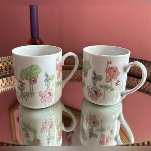 Set of 2 Vintage Bellaire Japan "Water Lily" Pink Blooms Whimsical Garden Mugs